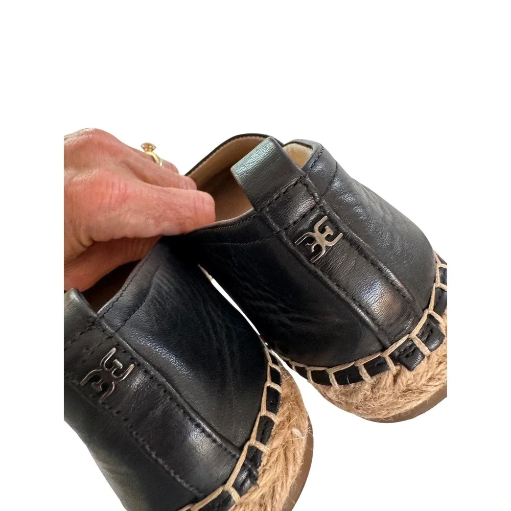 Sam Edelman Lynn Leather Espadrilles Black Slip On Flats Resort Coastal 8.5